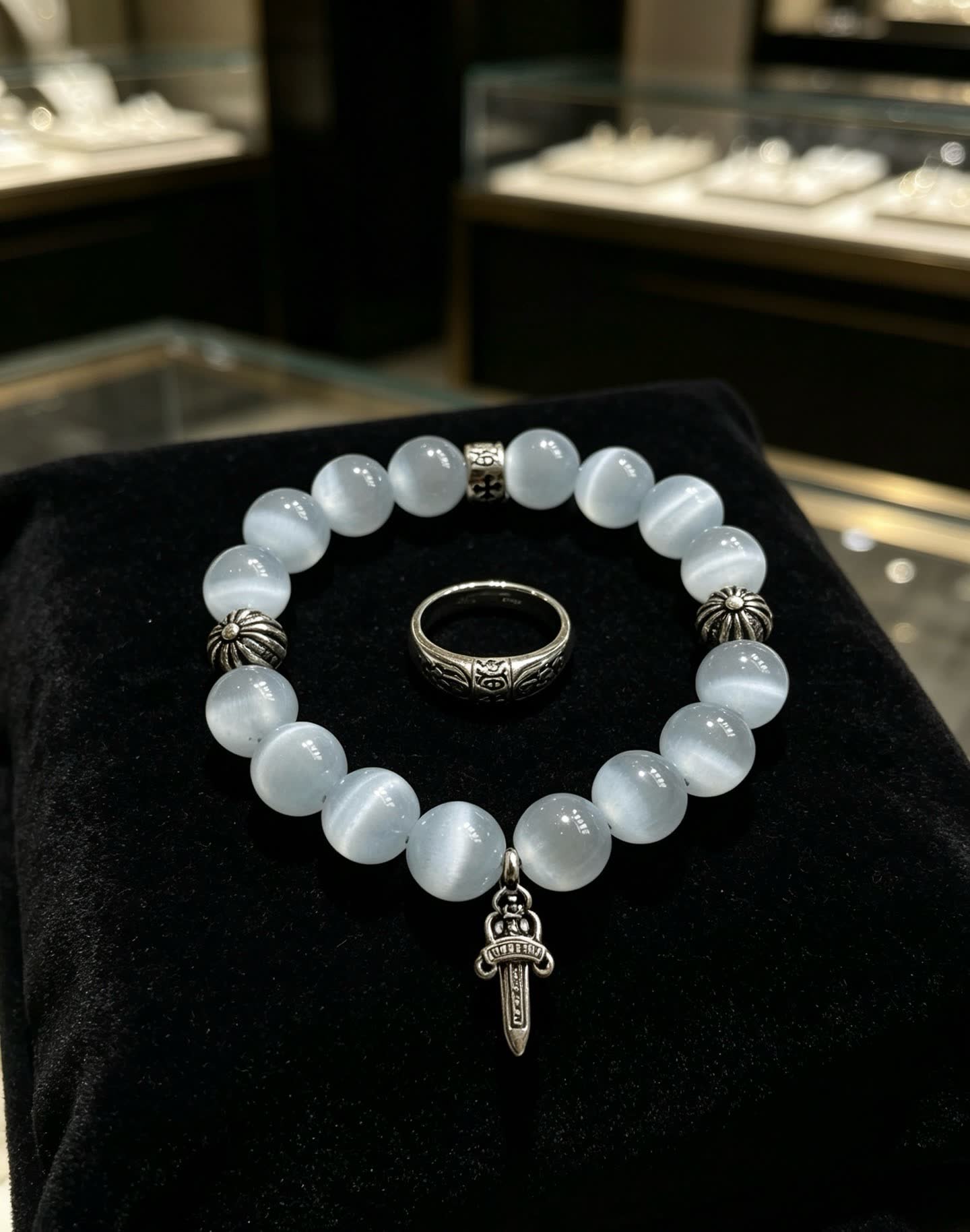 Chrome Hearts Beaded Bracelet with Silver Charms